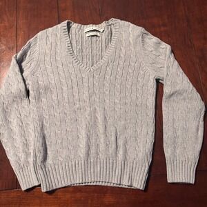 Tommy Hilfiger Womens Cable Knit V Neck Sweater Grey Size L